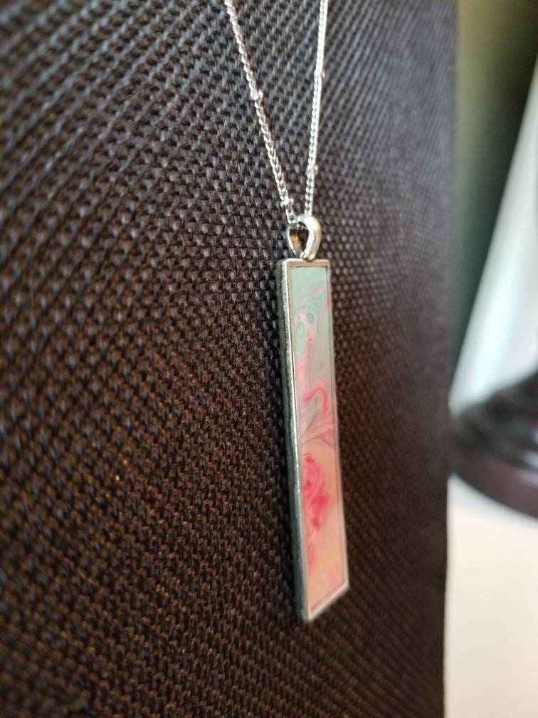 Pink Ocean | Hand Painted Necklace Pendant with Chain