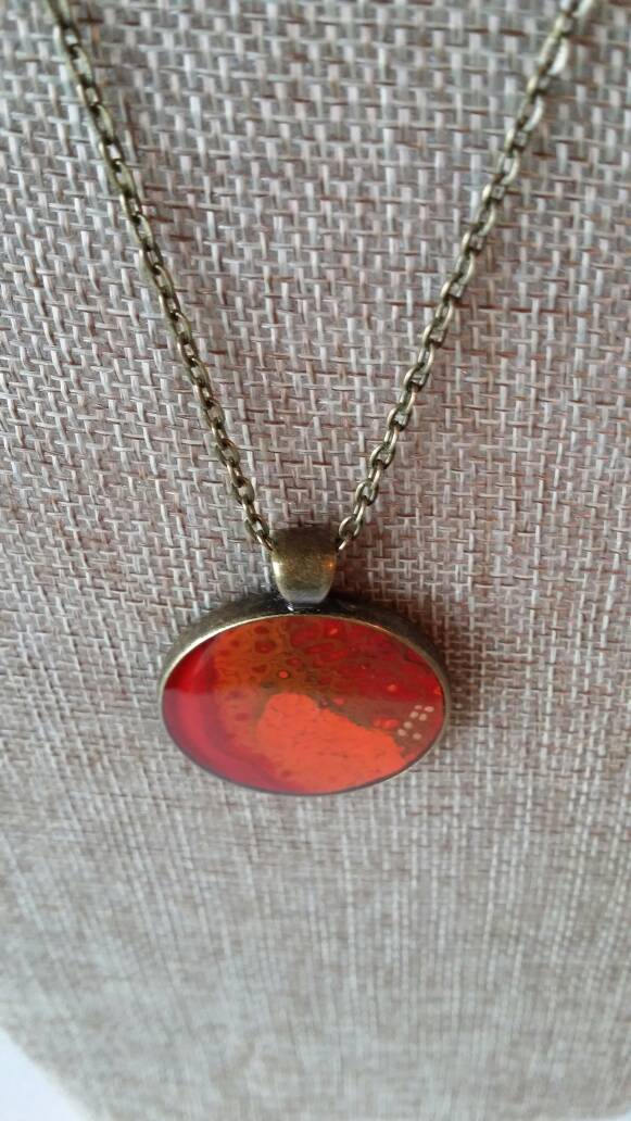 Lava Flow - Hand Painted Necklace Pendant with Chain