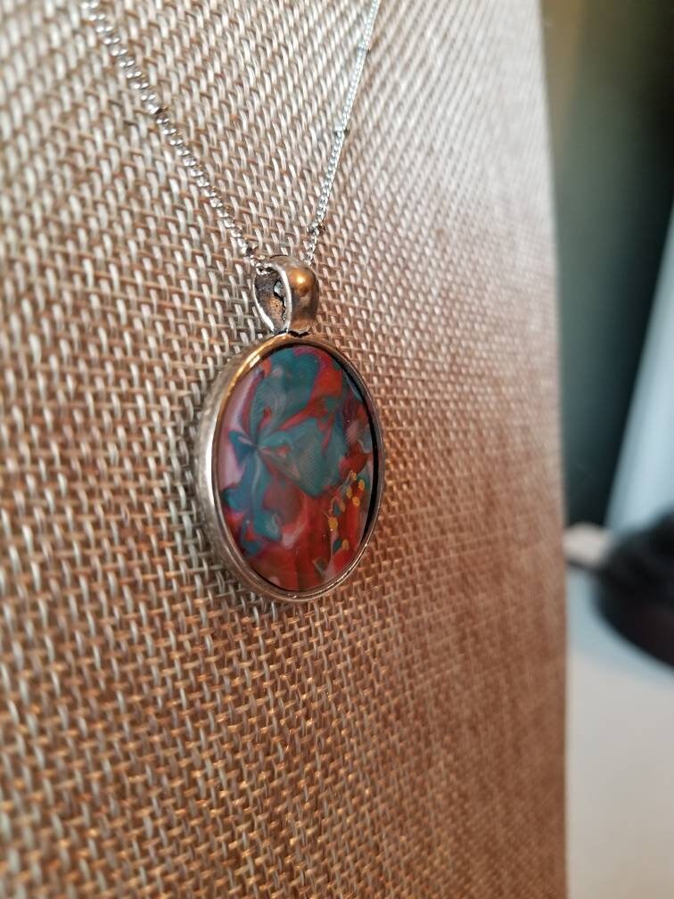 Flowers in Water | Original fluid Art Necklace Pendant