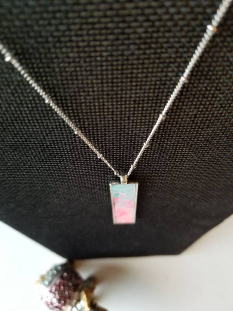 Pink Ocean | Hand Painted Necklace Pendant with Chain