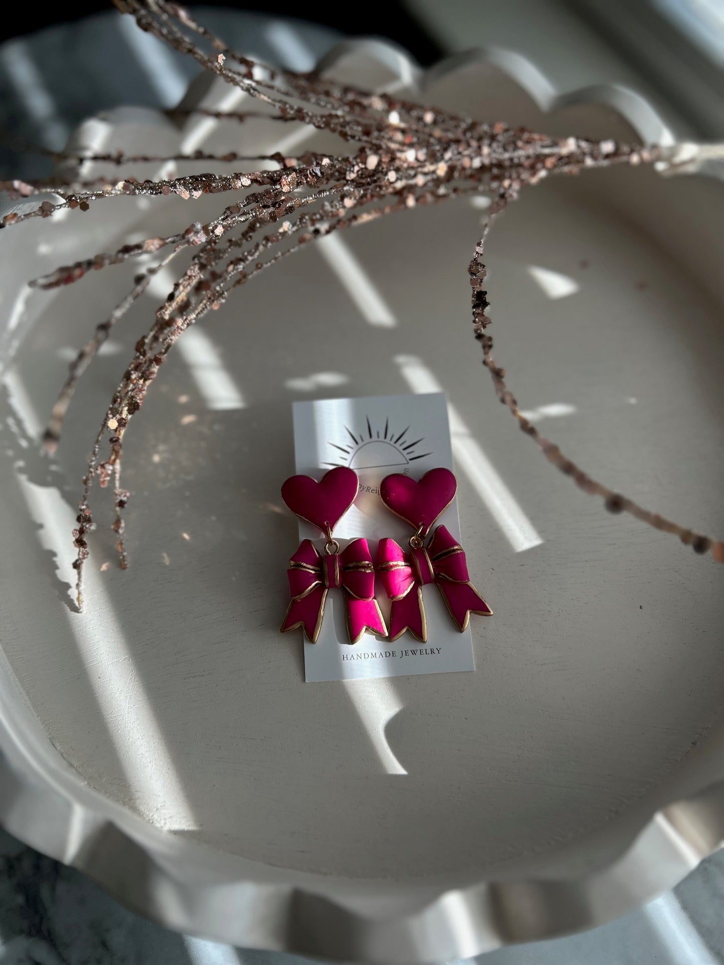 Sweetheart Bow Statement Earrings – Fuchsia & Gold | Dangle Earrings