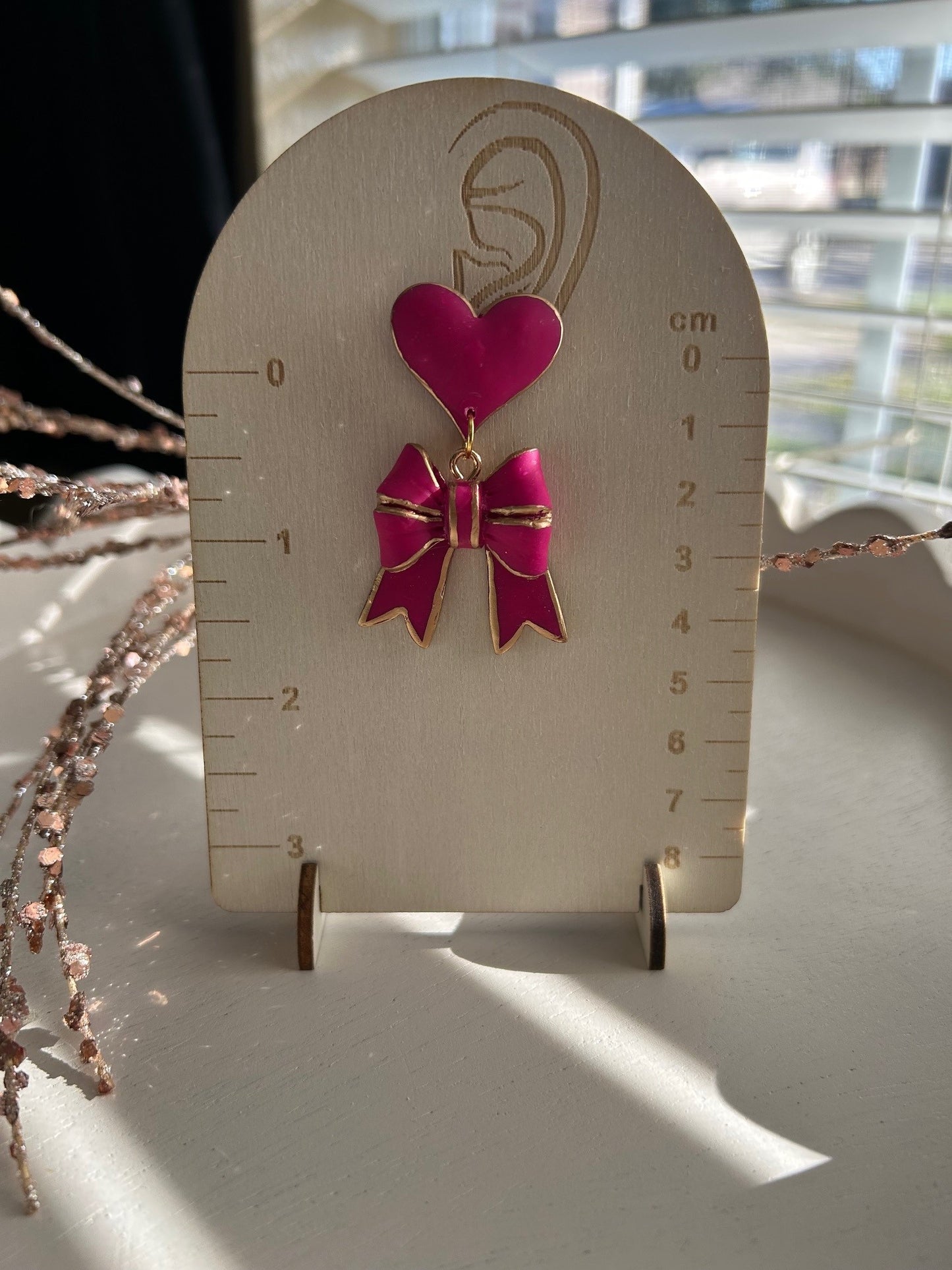 Sweetheart Bow Statement Earrings – Fuchsia & Gold | Dangle Earrings