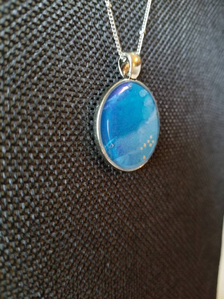 Blue Moon | Hand Painted Necklace Pendant with Chain