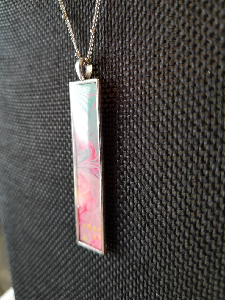 Pink Ocean | Hand Painted Necklace Pendant with Chain