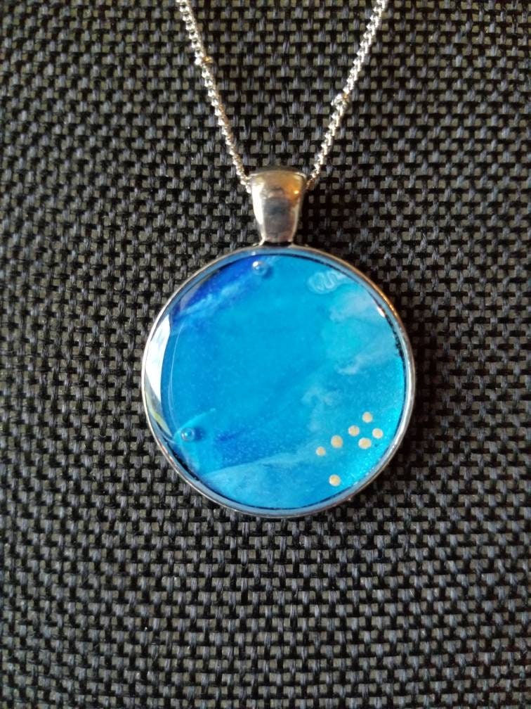 Blue Moon | Hand Painted Necklace Pendant with Chain