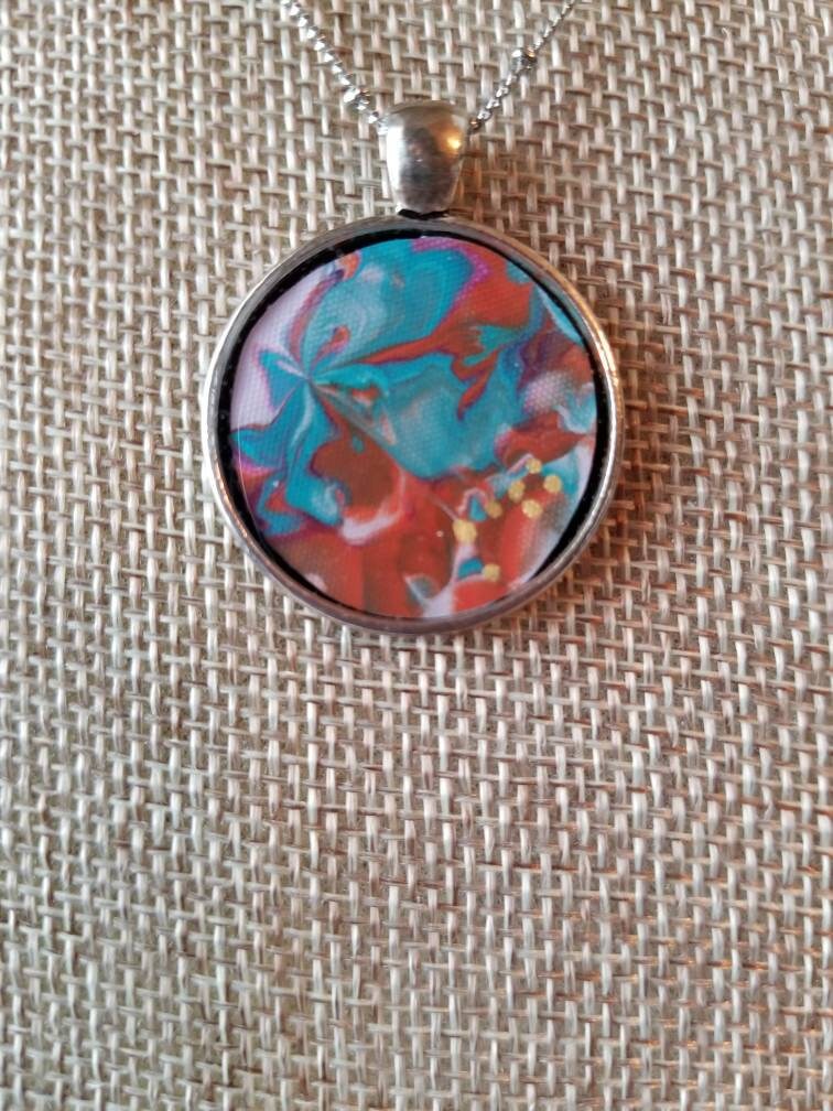 Flowers in Water | Original fluid Art Necklace Pendant