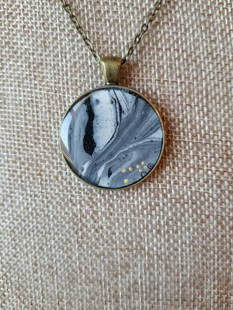 Sliver of Darkness | Original Fluid Art Pendant Necklace
