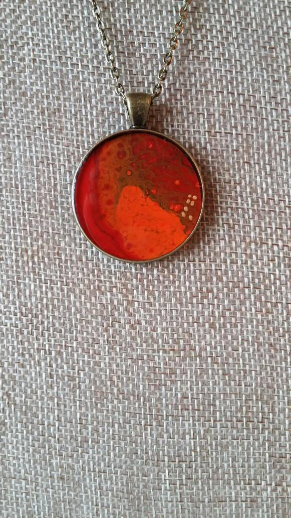 Lava Flow - Hand Painted Necklace Pendant with Chain