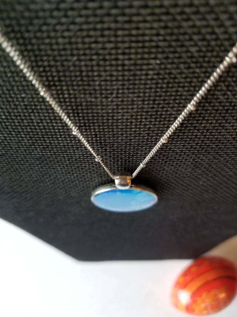 Blue Moon | Hand Painted Necklace Pendant with Chain