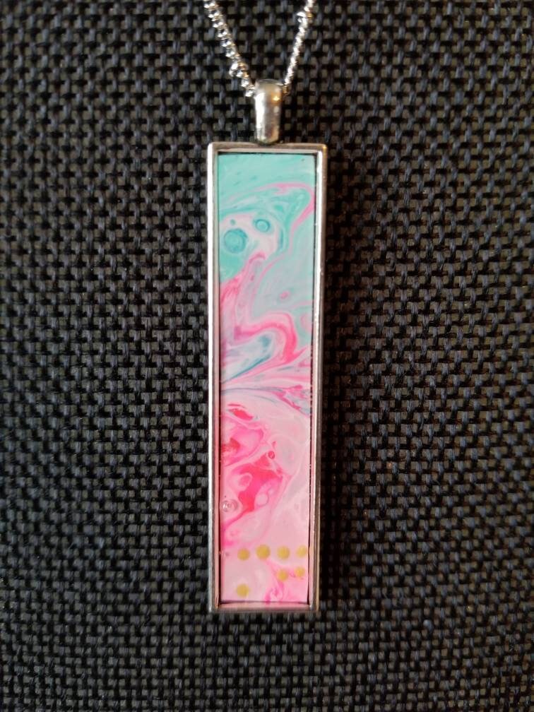 Pink Ocean | Hand Painted Necklace Pendant with Chain