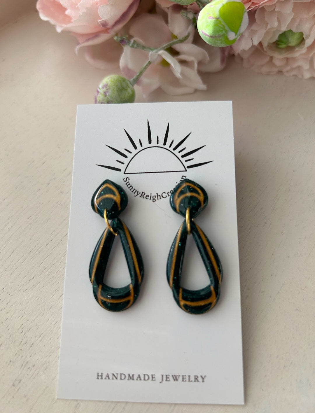 Teardrop Forest Green & Gold | Dangle Earrings