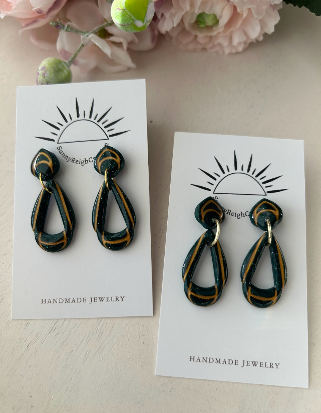 Teardrop Forest Green & Gold | Dangle Earrings