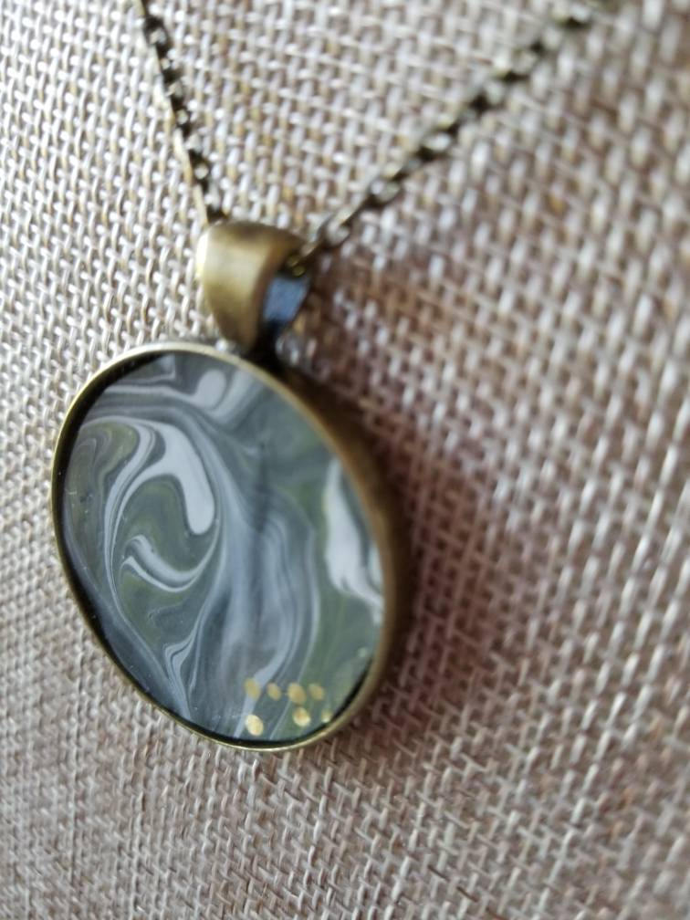Sea Foam | Hand Painted Necklace Pendant with Chain