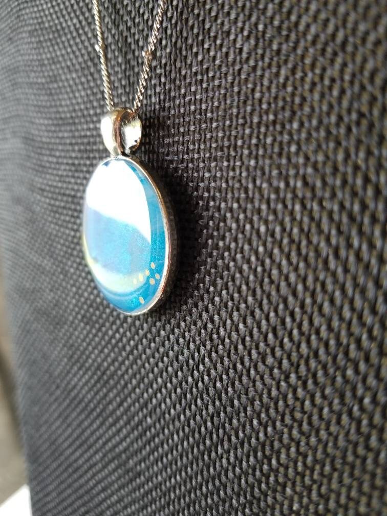 Blue Moon | Hand Painted Necklace Pendant with Chain