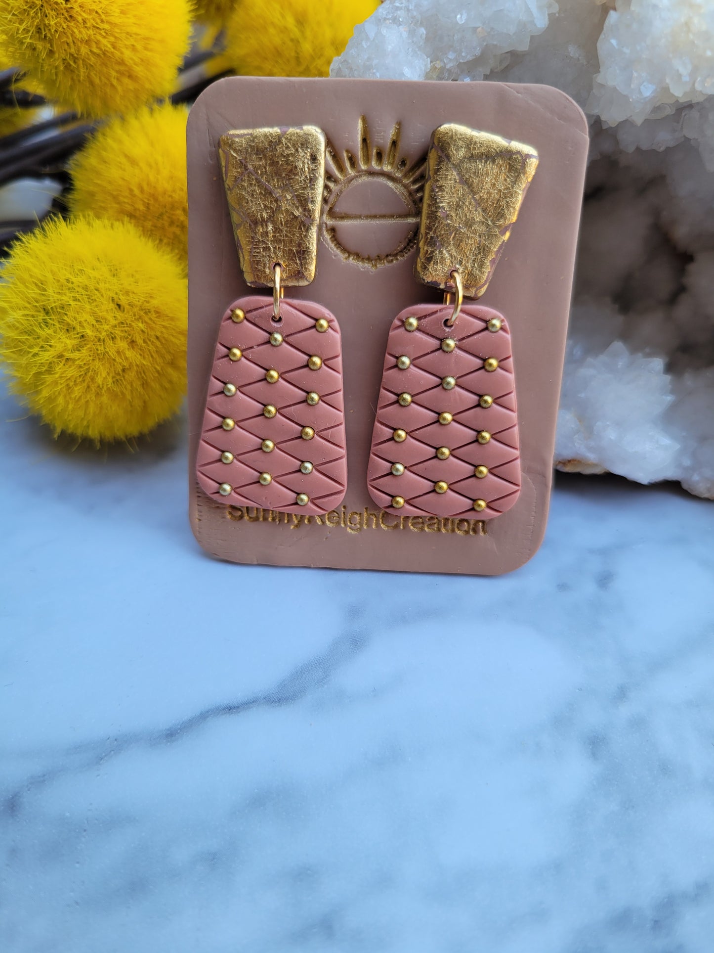 Chic Pink and Gold Tufted Earrings | Dangle