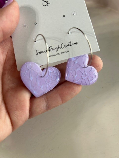 Mosaic-Style Heart Hoops | Purple Shimmer