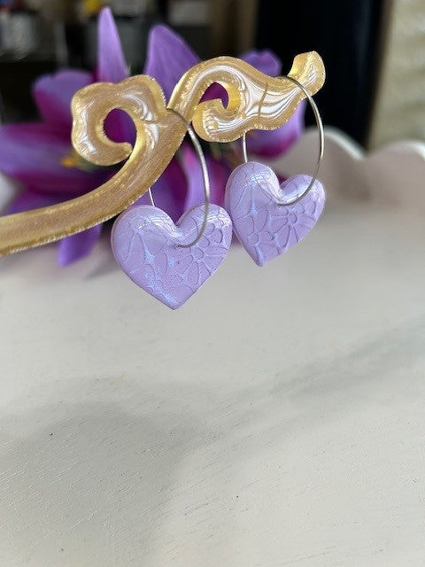 Mosaic-Style Heart Hoops | Purple Shimmer