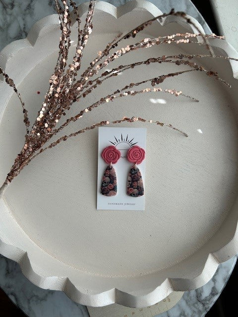 Dusty Rose and Skull Earrings | Dangles