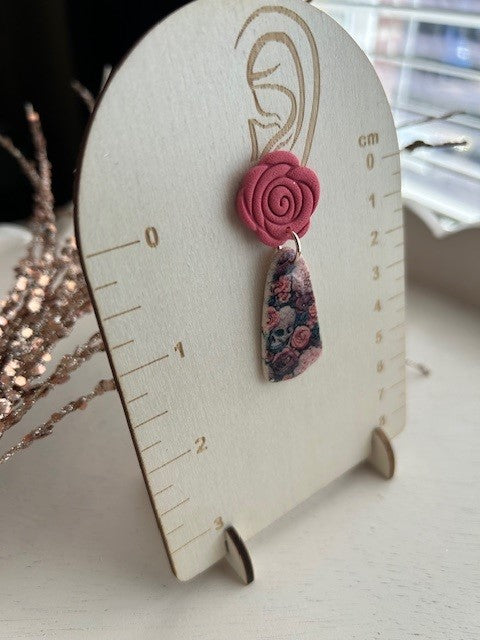 Dusty Rose and Skull Earrings | Dangles