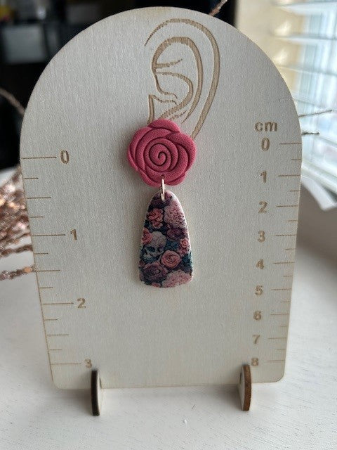 Dusty Rose and Skull Earrings | Dangles