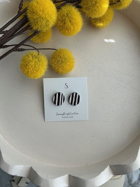 Black & White Striped Oval Stud Earrings