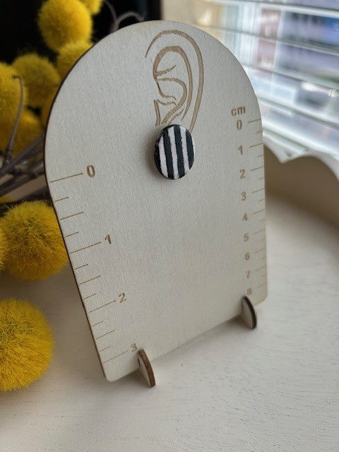 Black & White Striped Oval Stud Earrings