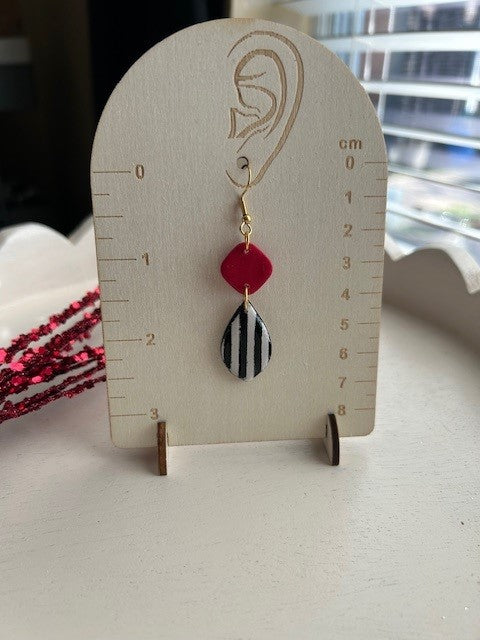 Crimson Charm: Striped Drop Earrings | Dangle