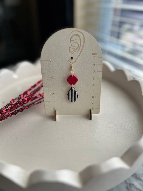 Crimson Charm: Striped Drop Earrings | Dangle