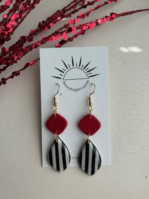 Crimson Charm: Striped Drop Earrings | Dangle
