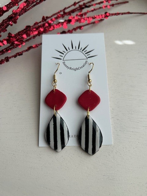 Crimson Charm: Striped Drop Earrings | Dangle