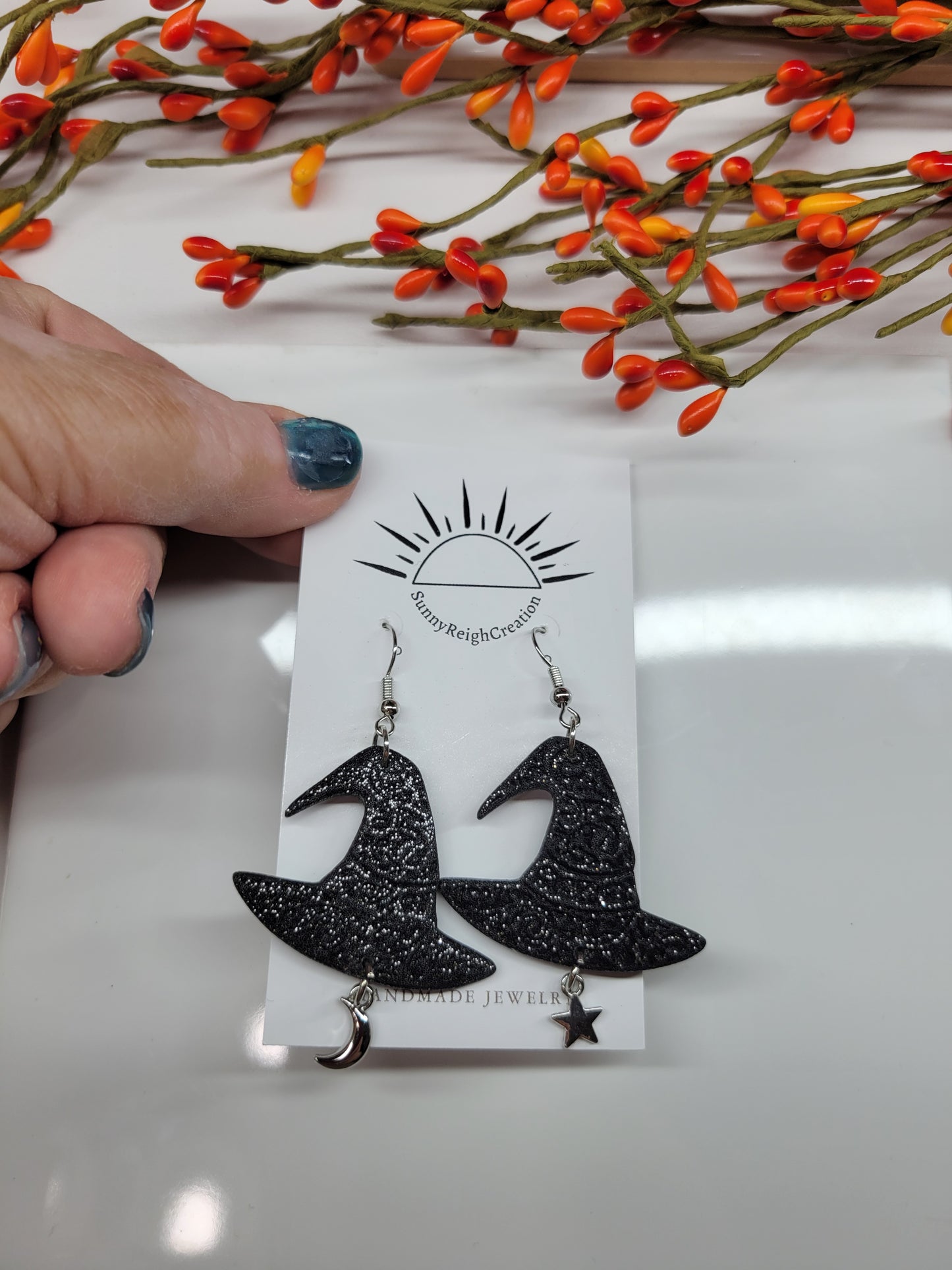 Black Witches Hat - Sparkle | Dangle Earrings