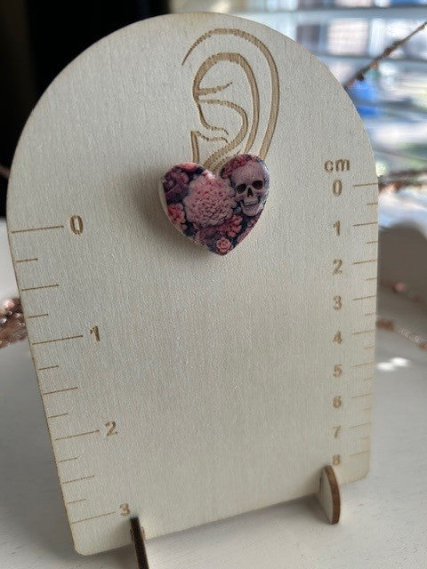 Gothic Romance Heart Earrings – Skull & Floral Design | Stud Earrings