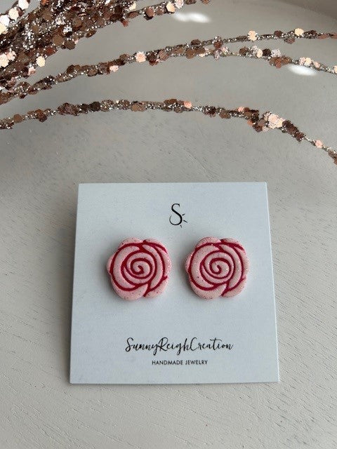 Pink & Red Rose Stud Earrings | Small
