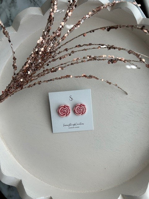 Pink & Red Rose Stud Earrings | Small