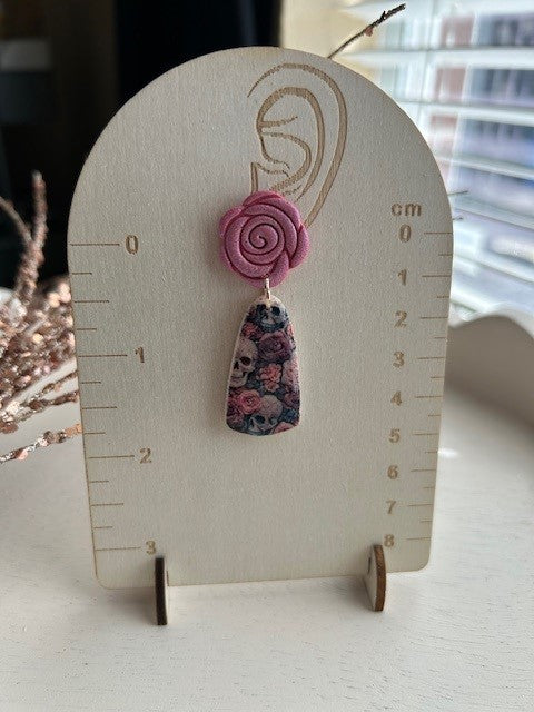 Shimmer Pink Rose & Skulls Earrings | Dangles