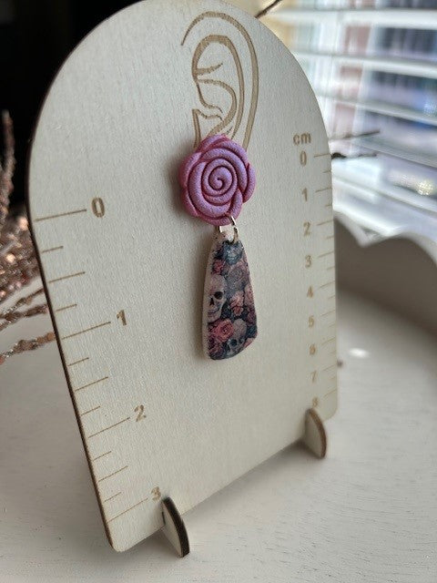 Shimmer Pink Rose & Skulls Earrings | Dangles
