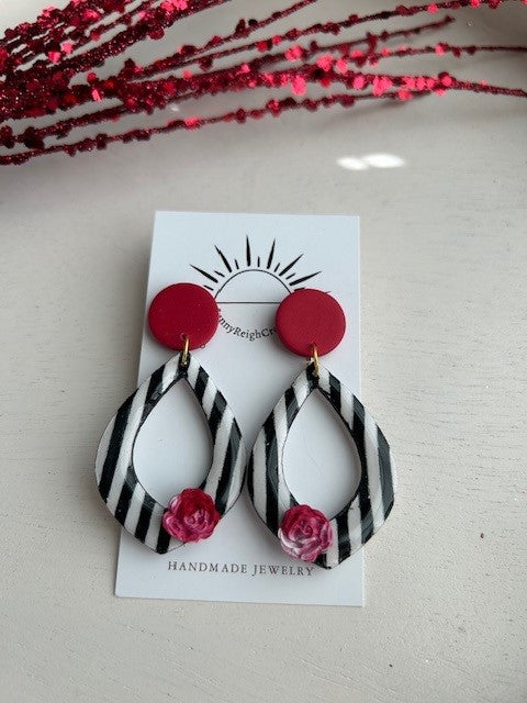 "Bold Blooms: Striped Teardrop Earrings | Dangle