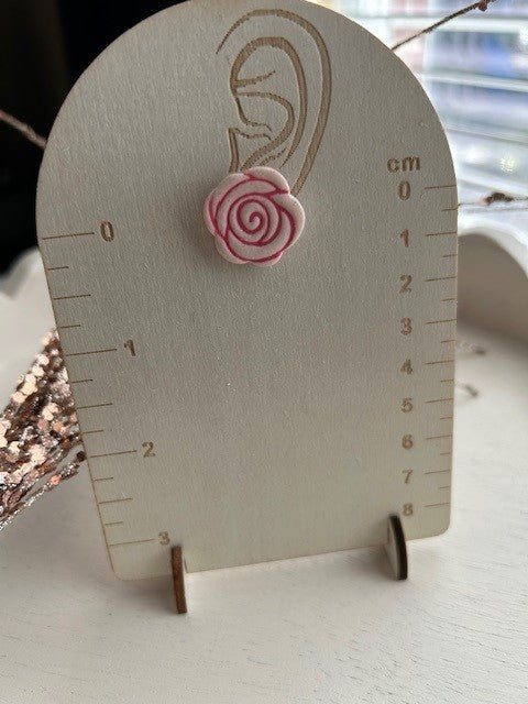 White & Pink Rose Stud Earrings | Small