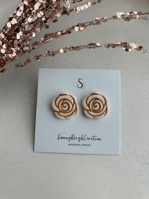 White & Gold Rose Stud Earrings | Small