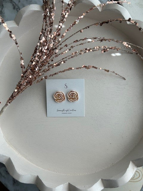 White & Gold Rose Stud Earrings | Small