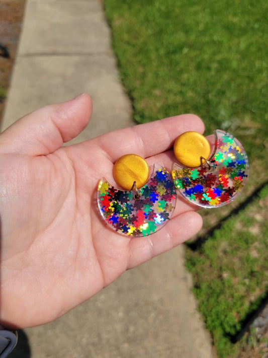 Autism Awareness Inspired | Resin Dangle Earrings with Glitter Puzzle Pieces