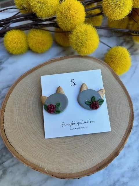 Cat Head Silhouette Stud Earrings | Large