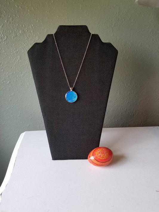 Blue Moon | Hand Painted Necklace Pendant with Chain