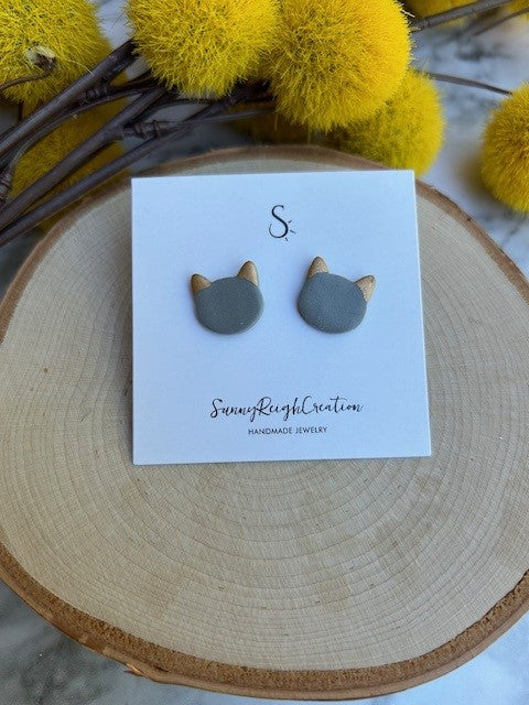 Cat Head Silhouette Stud Earrings | Small