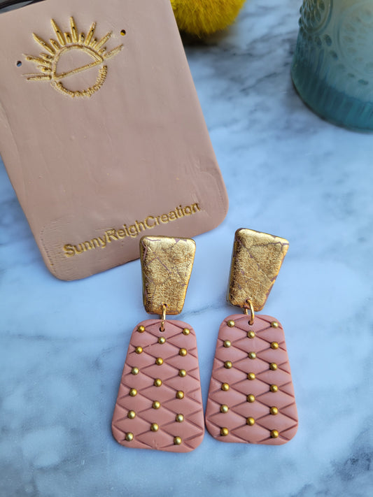 Chic Pink and Gold Tufted Earrings | Dangle
