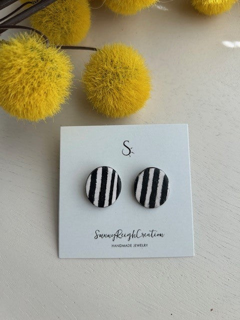 Black & White Striped Oval Stud Earrings